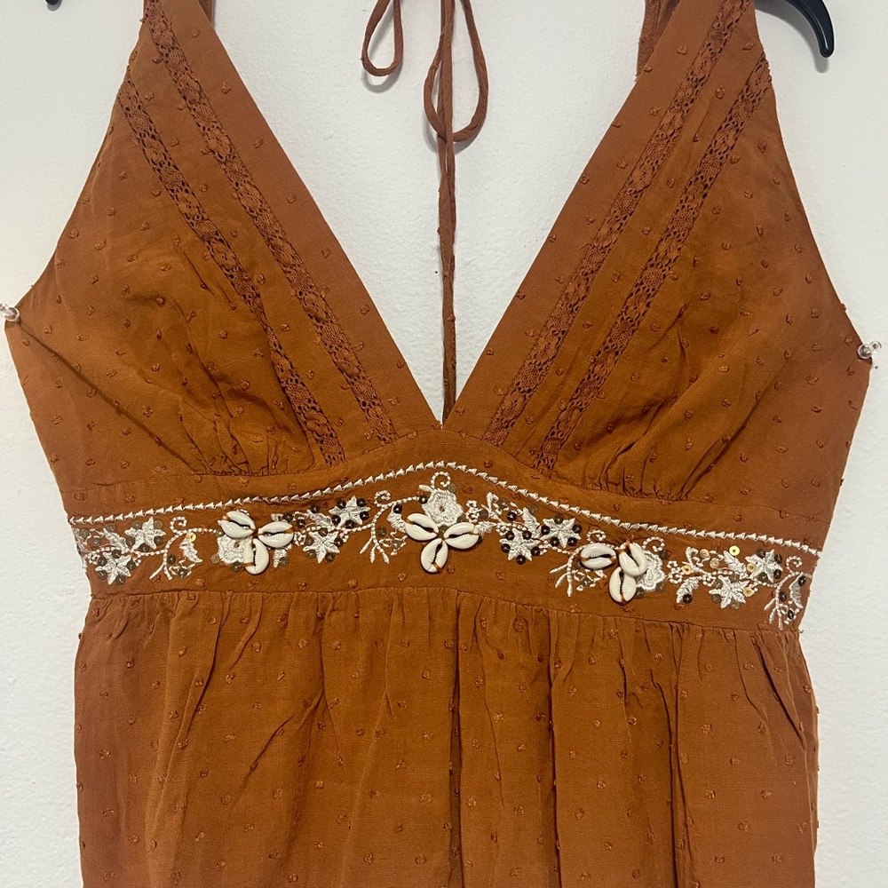 Amaryllis Burnt Orange Dress with Floral Details